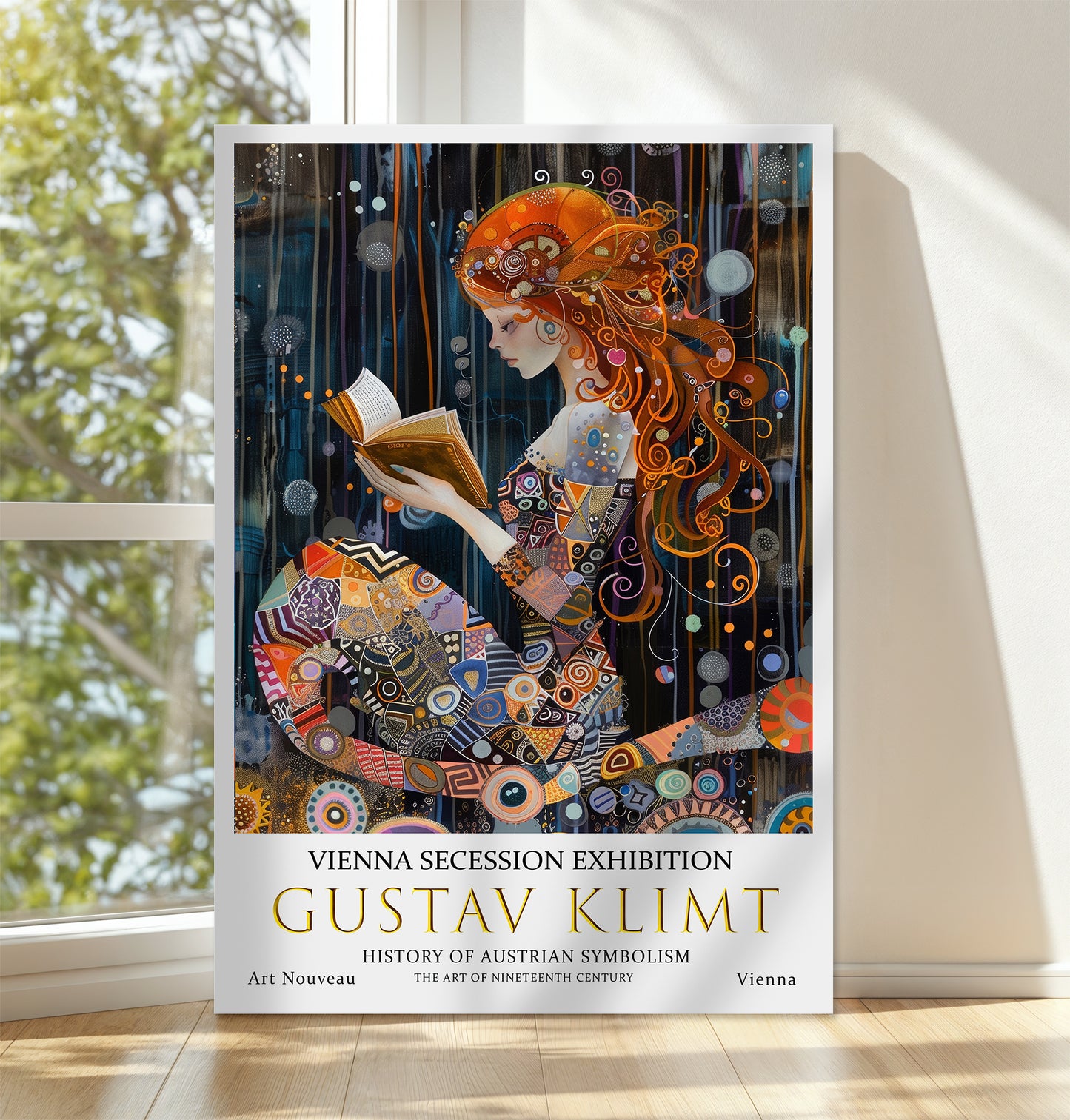 Gustav Klimt Reading Woman Poster – Art Nouveau Book Lover Print
