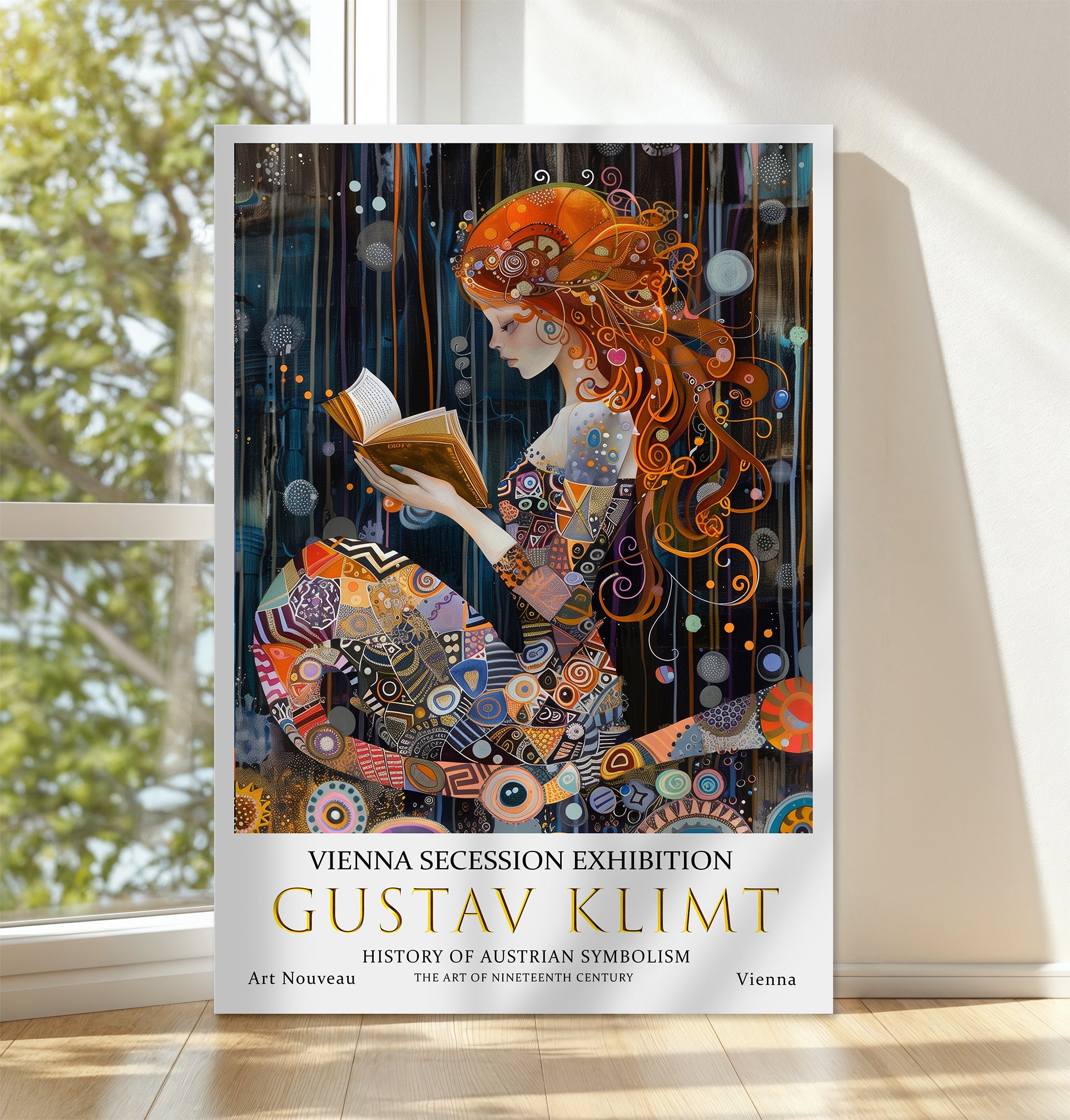 Gustav Klimt Reading Woman Poster – Art Nouveau Book Lover Print