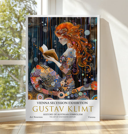 Gustav Klimt Reading Woman Poster – Art Nouveau Book Lover Print