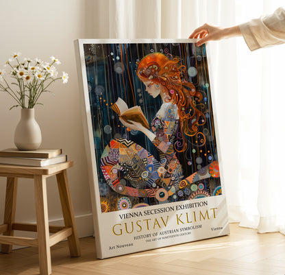 Gustav Klimt Reading Woman Poster – Art Nouveau Book Lover Print