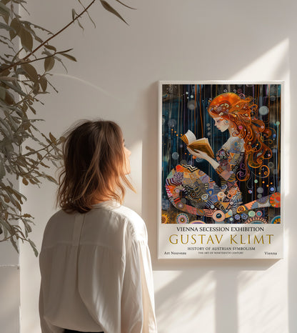 Gustav Klimt Reading Woman Poster – Art Nouveau Book Lover Print