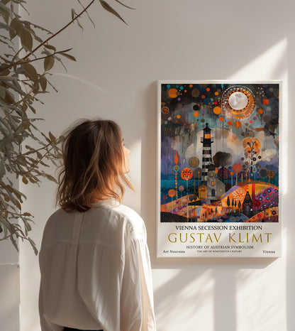 Gustav Klimt Lighthouse Art Print – Symbolist Coastal Wall Decor
