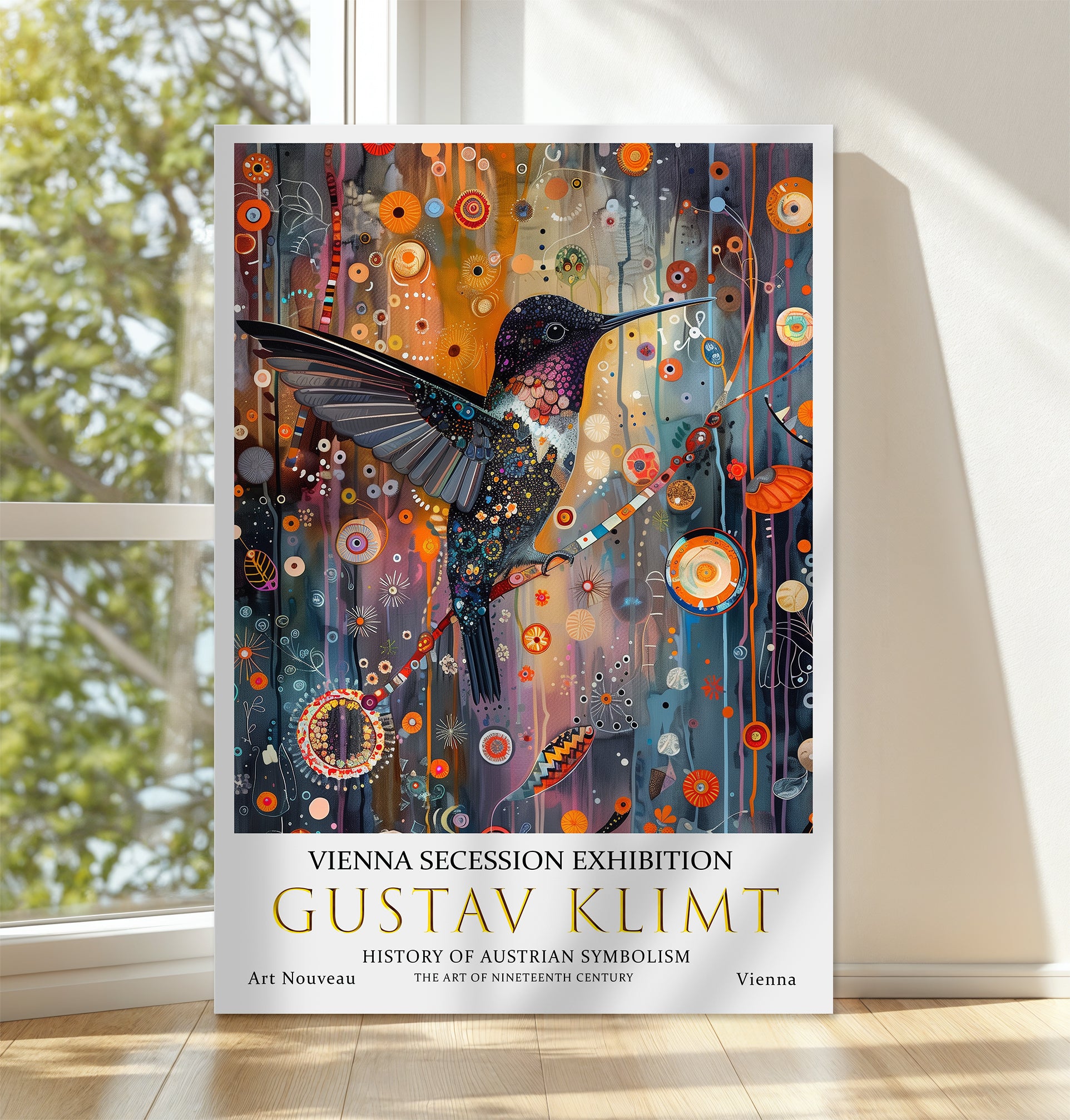 Gustav Klimt Hummingbird Wall Art – Colorful Symbolist Print