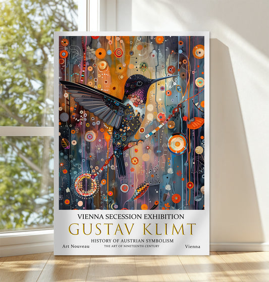 Gustav Klimt Hummingbird Wall Art – Colorful Symbolist Print