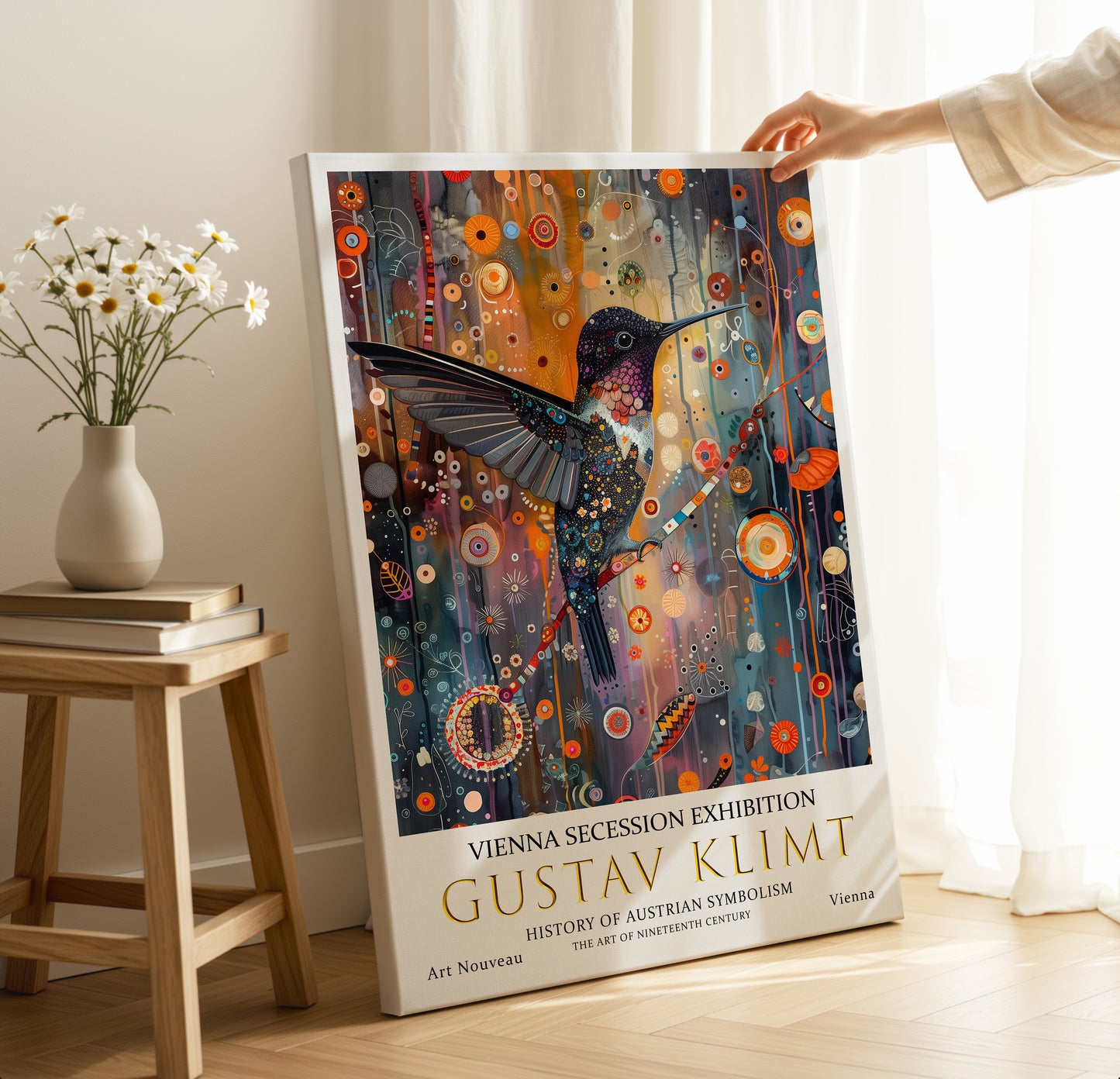 Gustav Klimt Hummingbird Wall Art – Colourful Symbolist Print