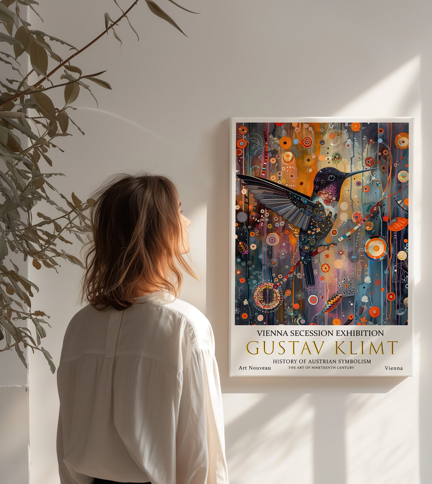 Gustav Klimt Hummingbird Wall Art – Colourful Symbolist Print