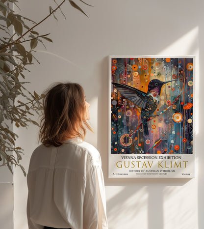 Gustav Klimt Hummingbird Wall Art – Colourful Symbolist Print