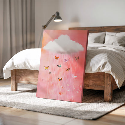 Butterfly Rain Canvas Art – Pink Cloud Wall Decor for Bedroom or Living Room