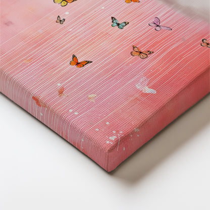 Butterfly Rain Canvas Art – Pink Cloud Wall Decor for Bedroom or Living Room
