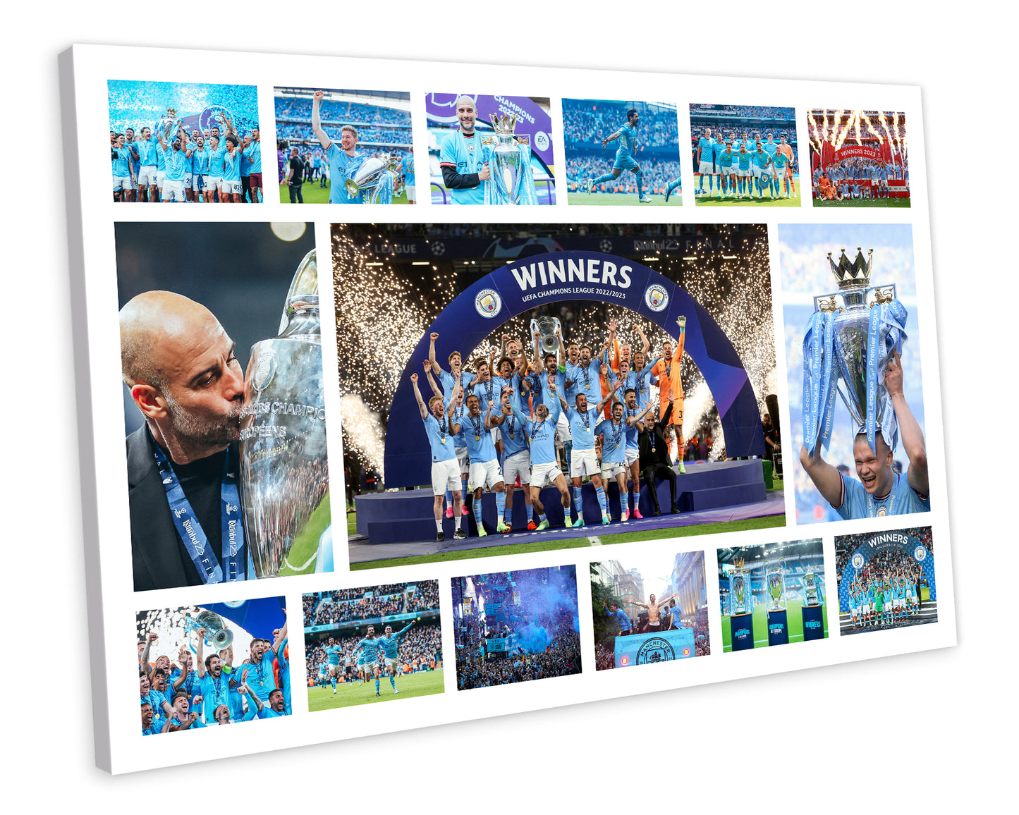 Manchester City 2023 Treble Montage Framed Canvas Art Print 