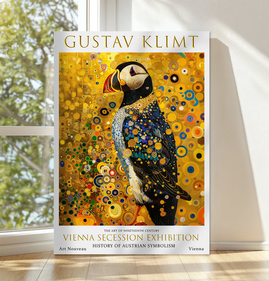Gustav Klimt Puffin Bird Canvas – Golden Art Nouveau Wall Art