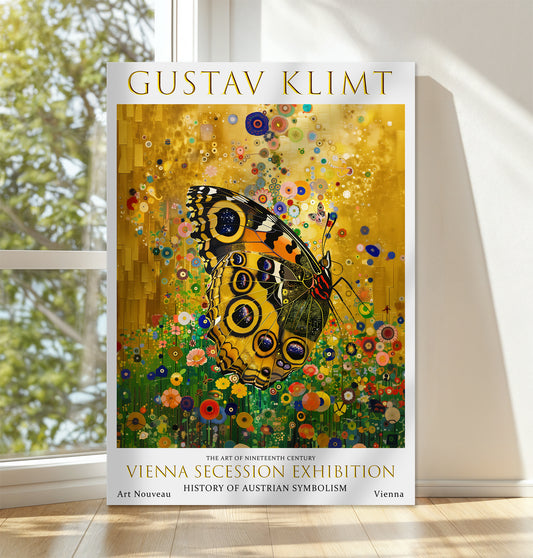 Gustav Klimt Butterfly Canvas – Golden Floral Art Nouveau Print