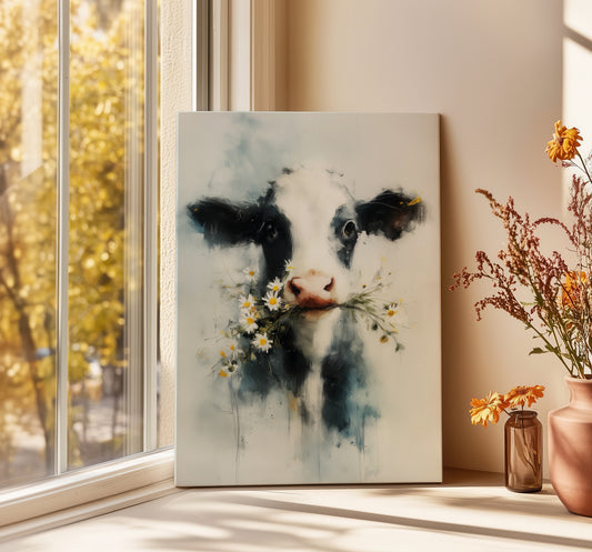 Cottagecore Canvas Print – Rustic Farmhouse Wall Art - Whimsical Country Décor - Cow Print