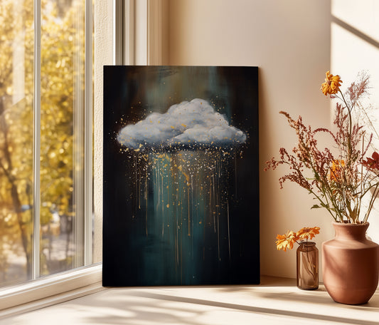 Dark Cloud with Golden Rain Canvas – Atmospheric Abstract Wall Art for Living Room