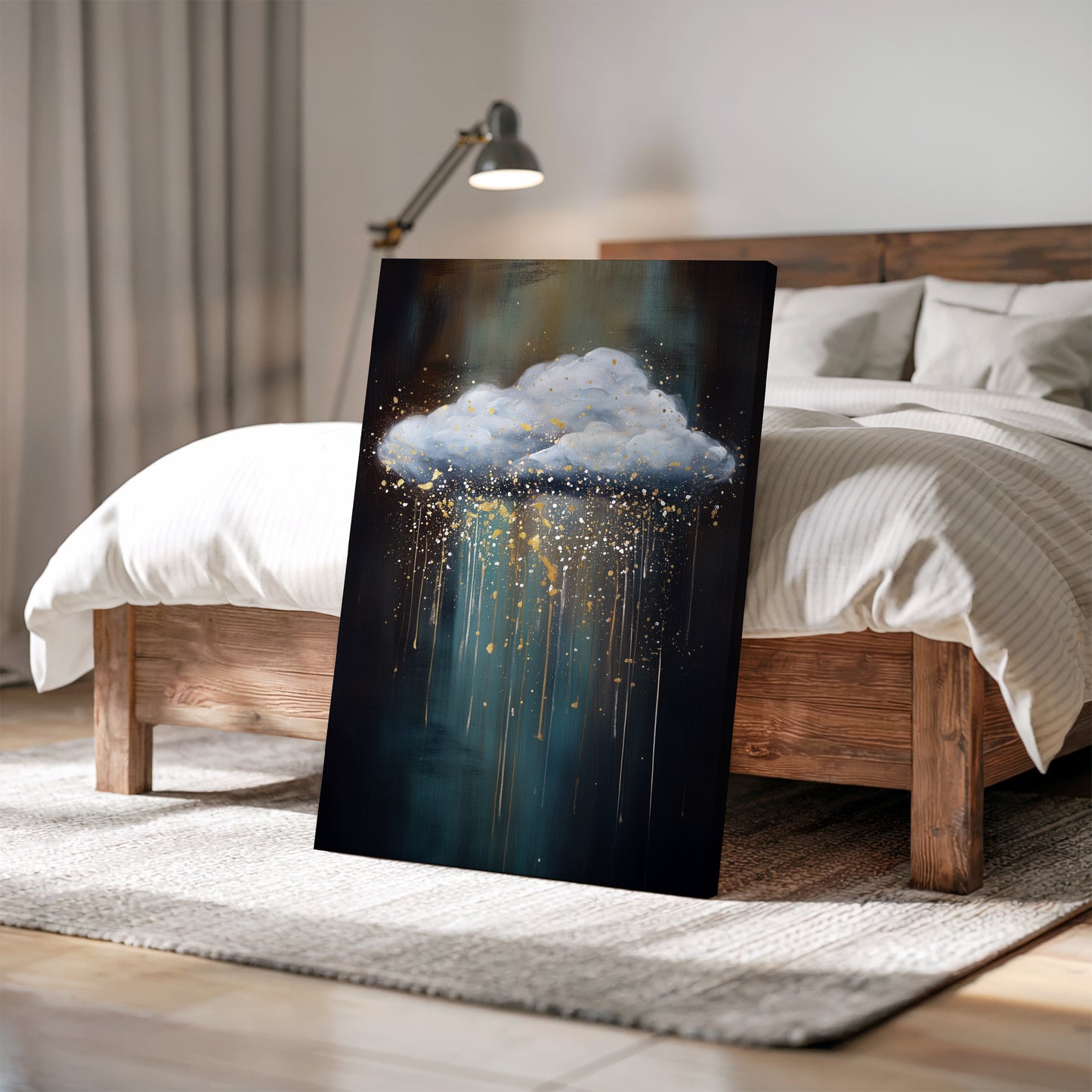 Dark Cloud with Golden Rain Canvas – Atmospheric Abstract Wall Art for Living Room