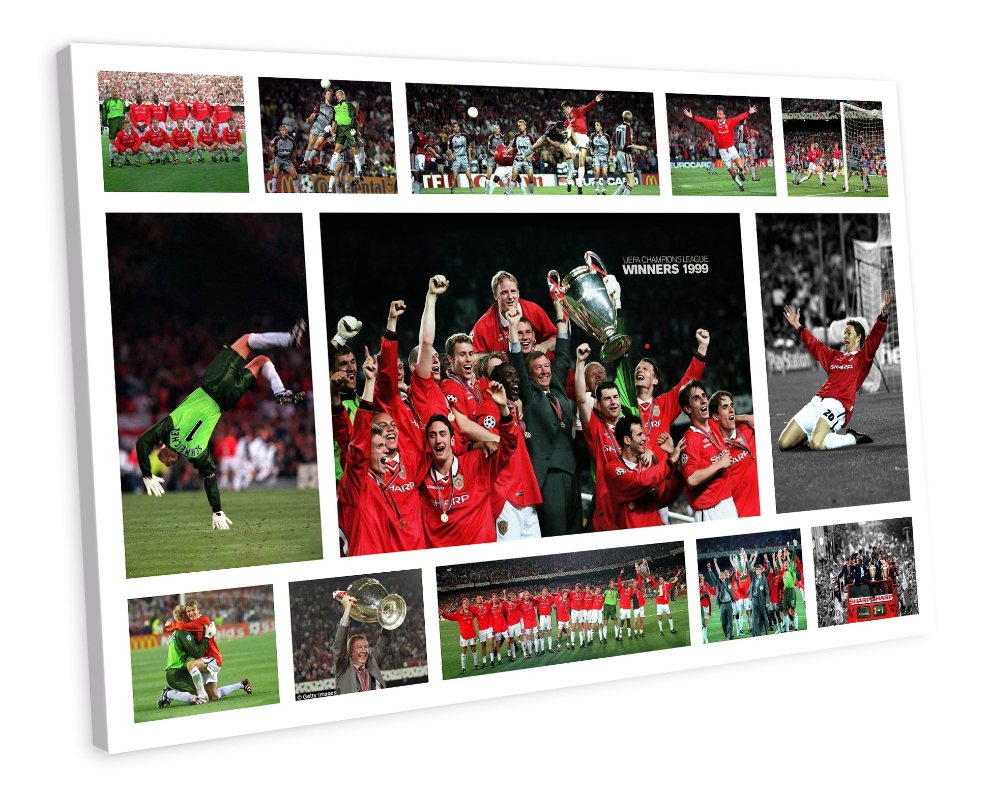 Manchester United 1999 Champions League Montage CANVAS WALL ART Framed Picture Print