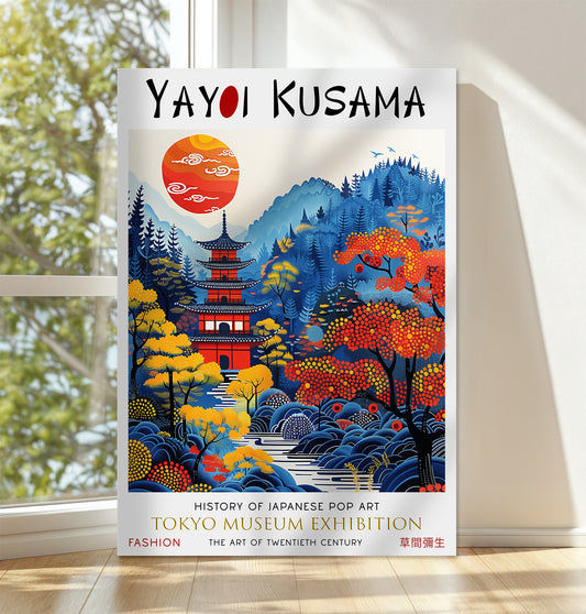 Japanese Temple Landscape Canvas – Vibrant Autumn Scenic Wall Art