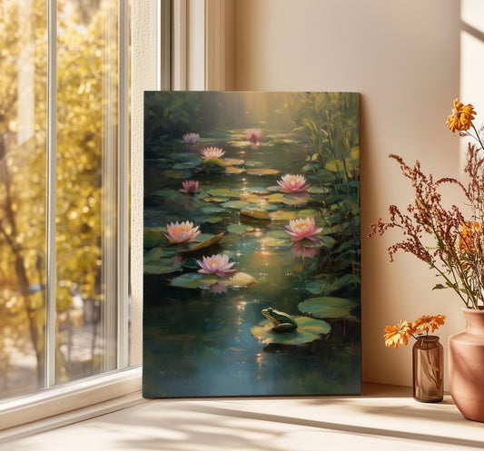 Water Lily Canvas Print – Cottagecore Nature Wall Art - Home Decor - Whimsical Painting