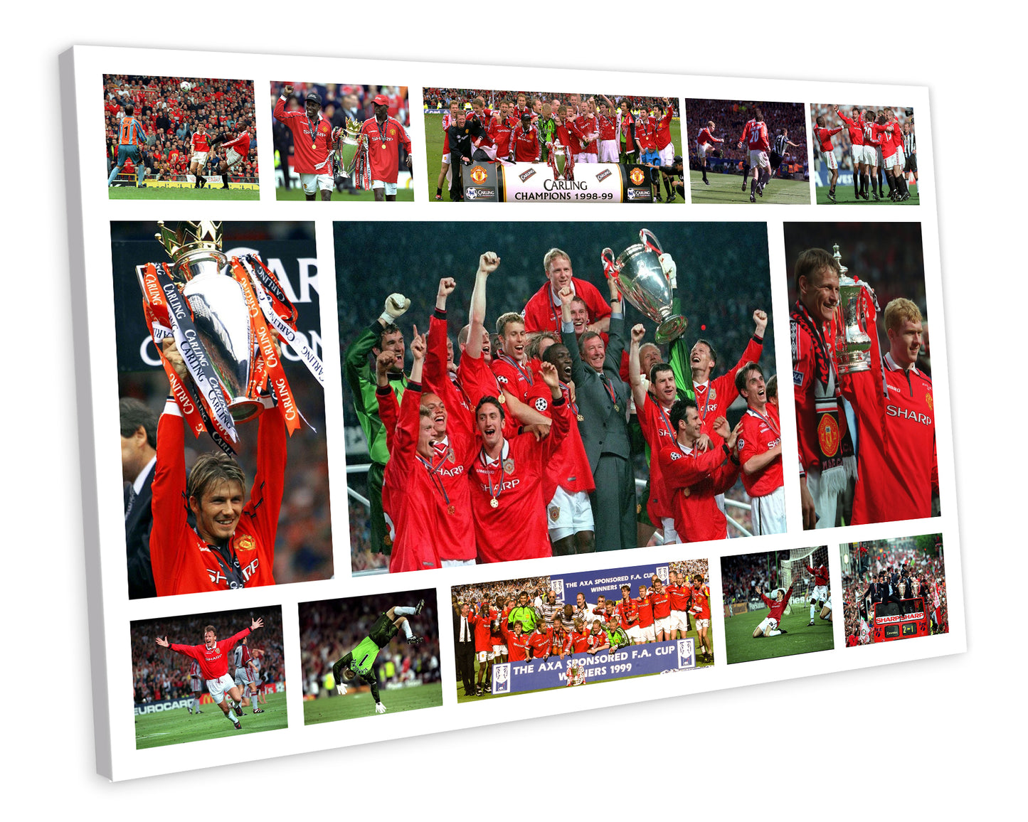 Manchester United 1999 Treble Winners Montage CANVAS WALL ART Framed Picture Print