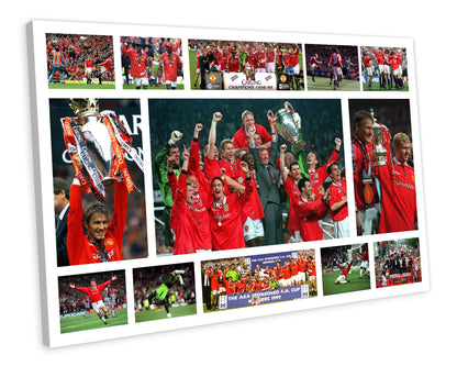 Manchester United 1999 Treble Winners Montage CANVAS WALL ART Framed Picture Print