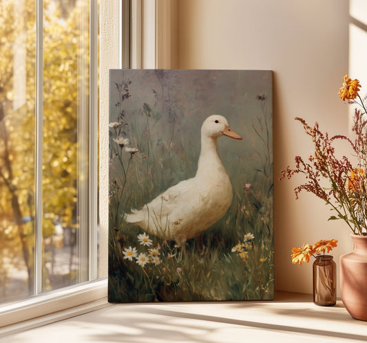 Goose Cottagecore Wall Art - Farmhouse Decor - Rustic Canvas Print - Vintage Painting Aesthetic