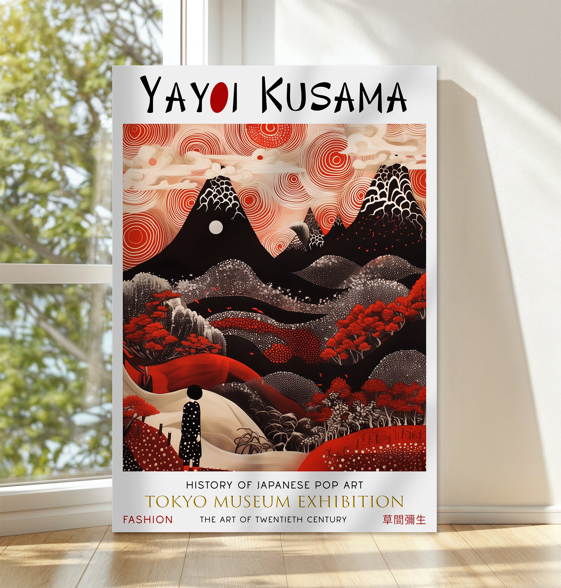 Red Scenic Landscape Canvas – Japanese Style Abstract Wall Art Print