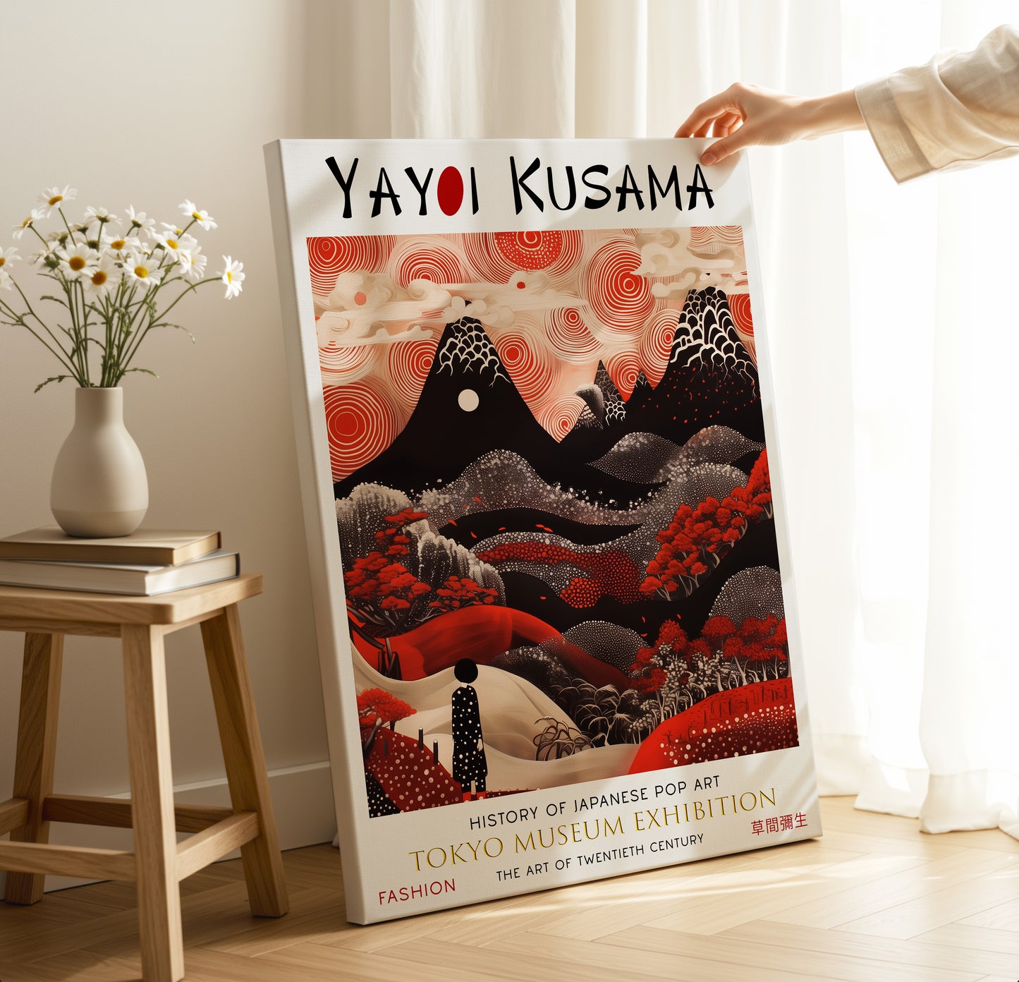 Red Scenic Landscape Canvas – Japanese Style Abstract Wall Art Print
