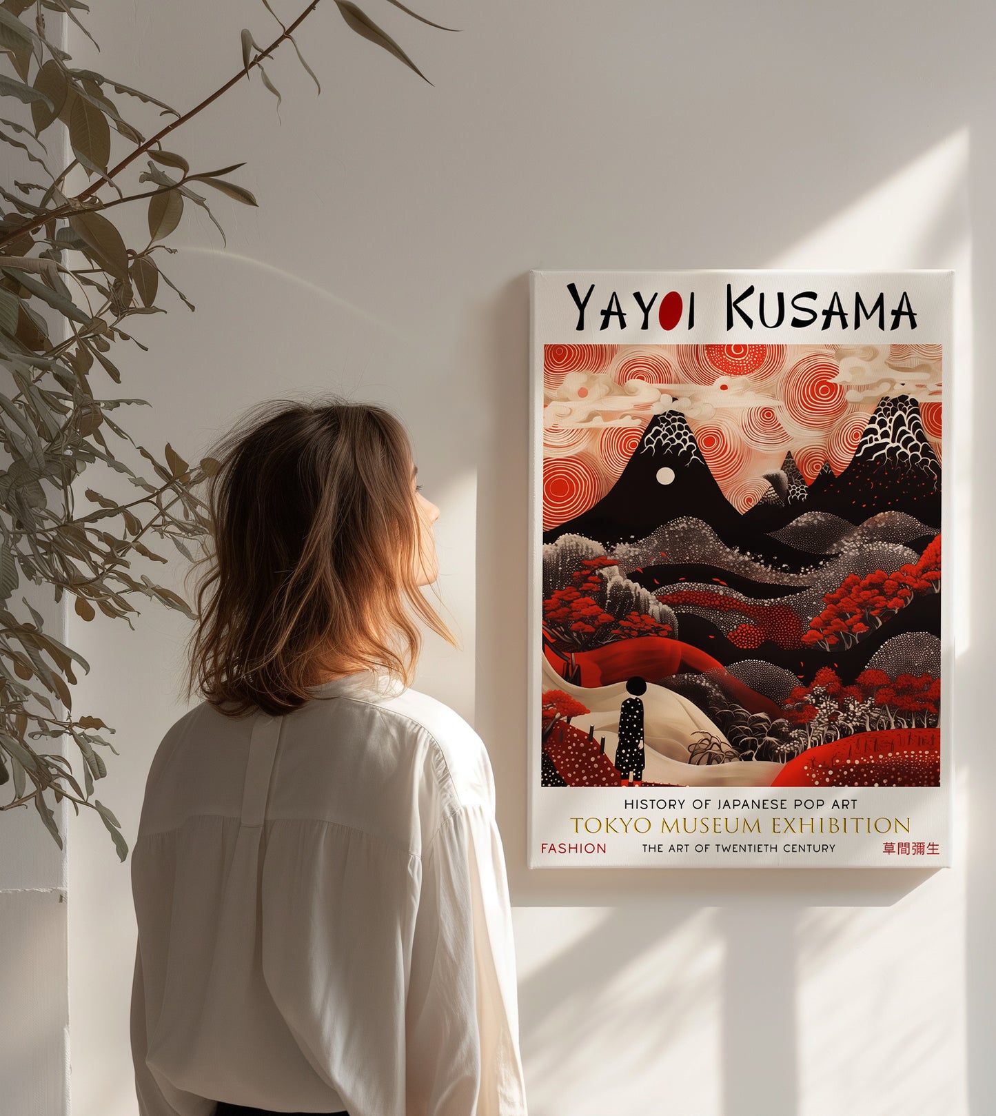 Red Scenic Landscape Canvas – Japanese Style Abstract Wall Art Print