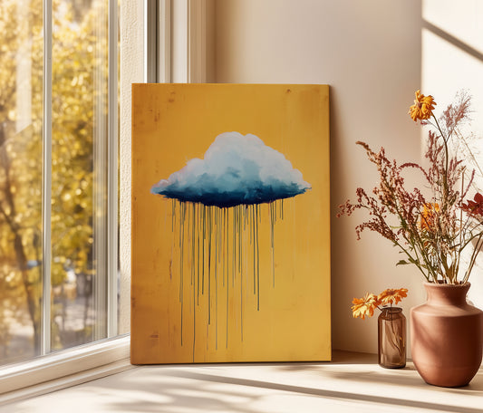 Yellow Rain Cloud Canvas Print – Minimalist Wall Art - Maximalist Home Decor - Sky Poster