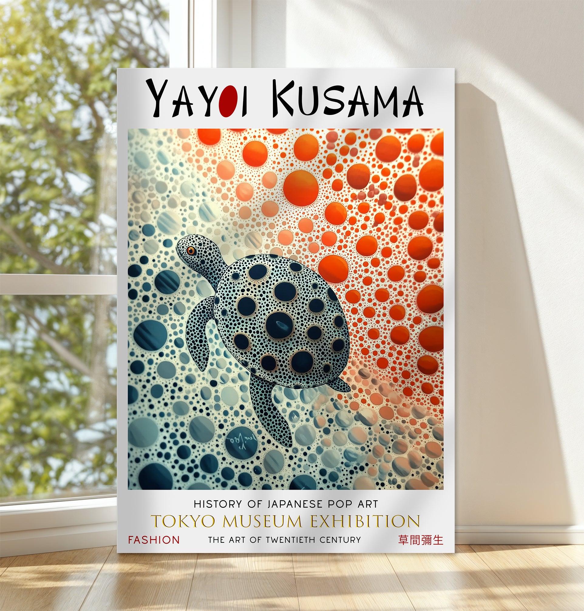 Polka Dot Sea Turtle Japanese Style Abstract Canvas Wall Art Print