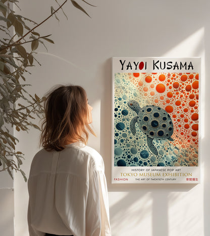 Polka Dot Sea Turtle Japanese Style Abstract Canvas Wall Art Print