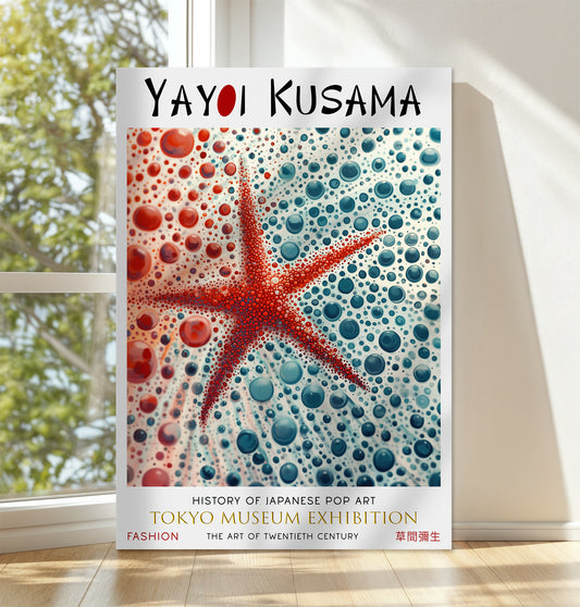 Starfish Polka Dot Abstract Japanese Coastal Canvas Wall Art Print