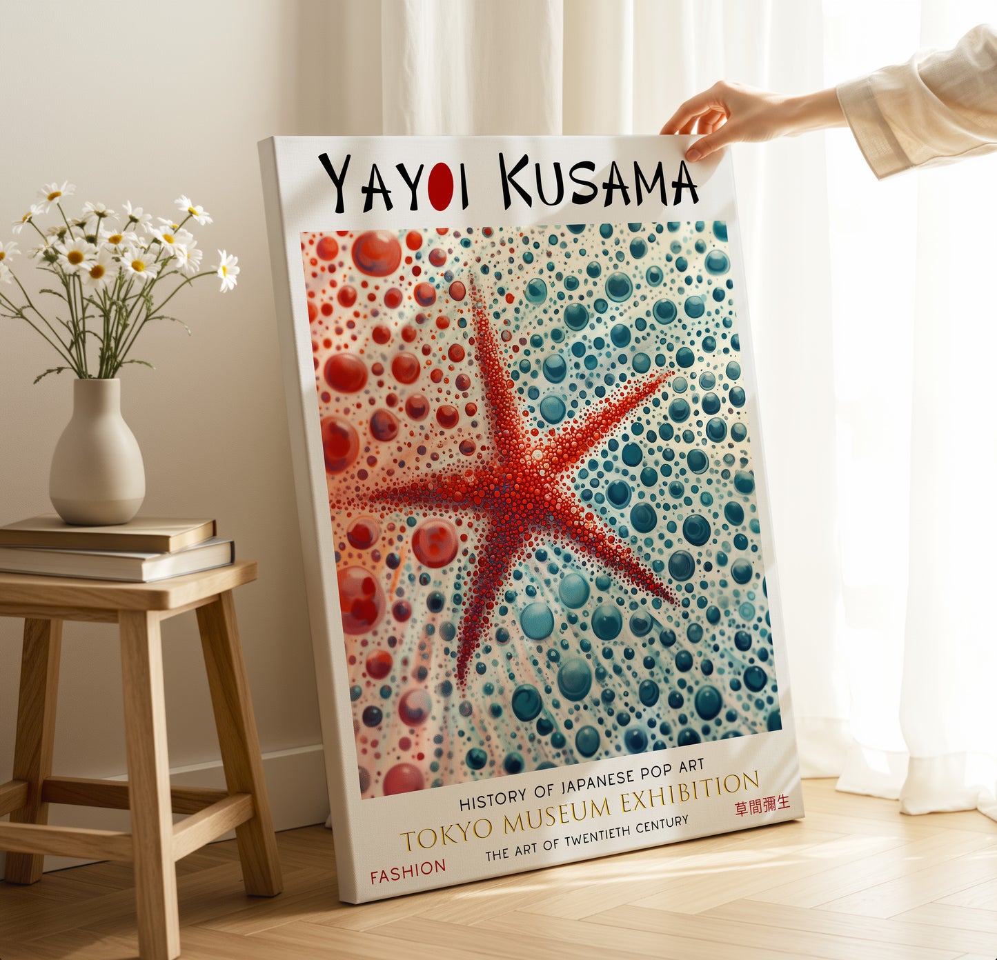 Starfish Polka Dot Abstract Japanese Coastal Canvas Wall Art Print
