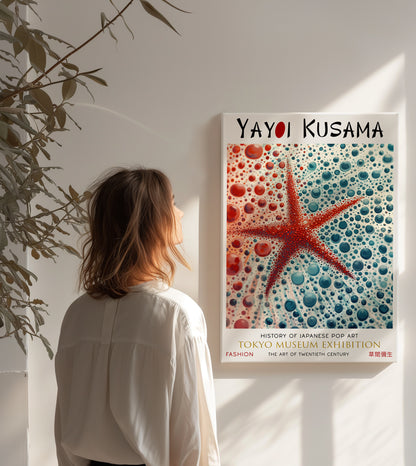 Starfish Polka Dot Abstract Japanese Coastal Canvas Wall Art Print