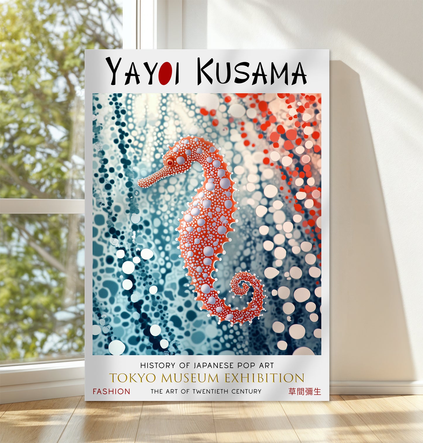 Polka Dot Seahorse Abstract Japanese Ocean Canvas Wall Art Print