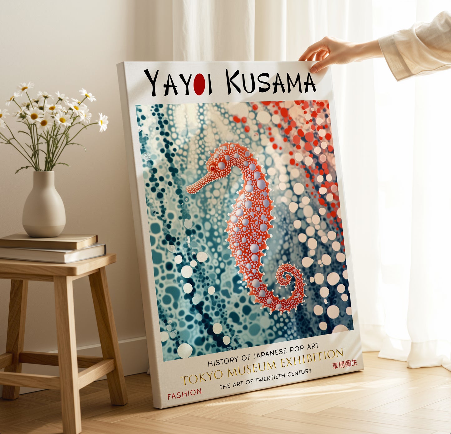 Polka Dot Seahorse Abstract Japanese Ocean Canvas Wall Art Print