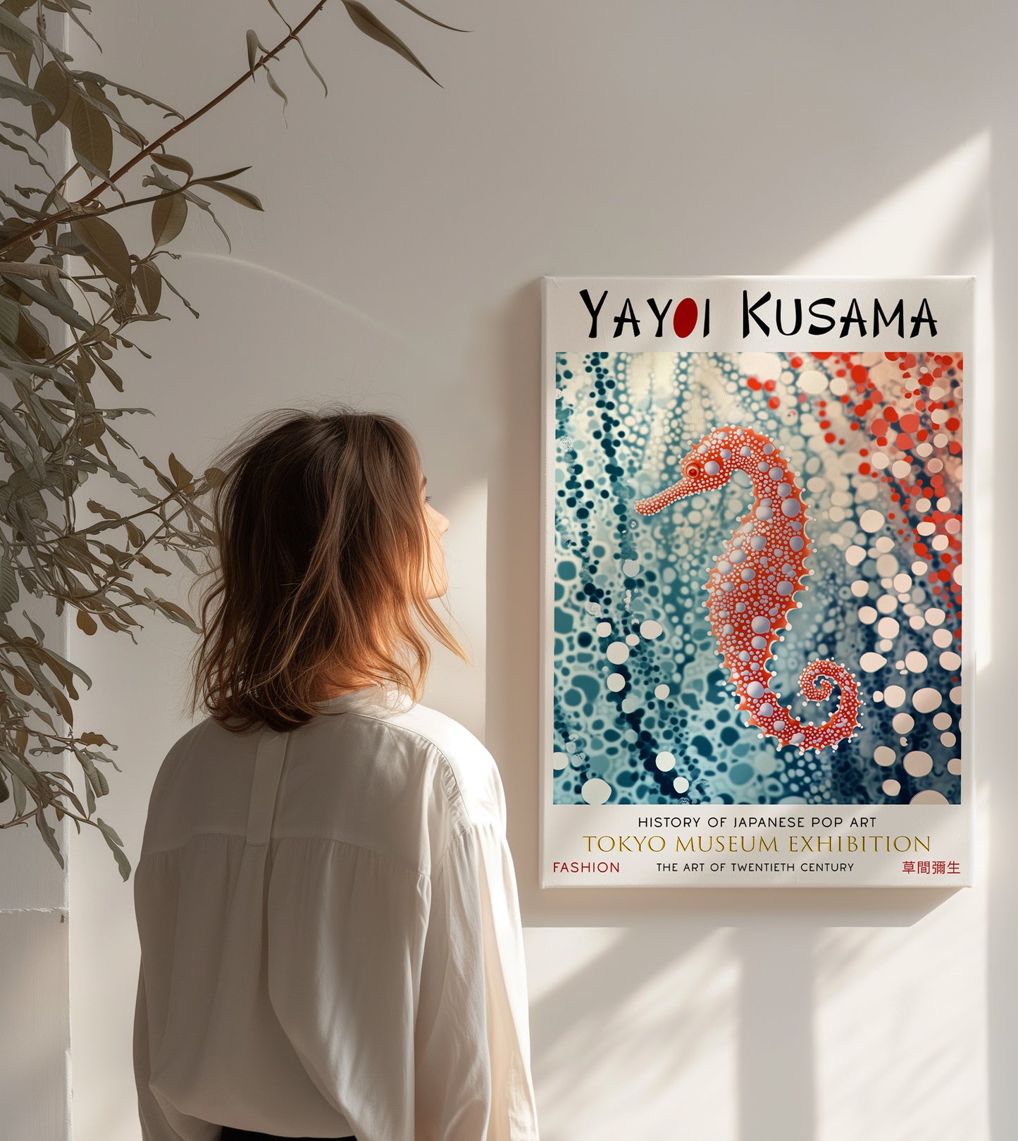 Polka Dot Seahorse Abstract Japanese Ocean Canvas Wall Art Print