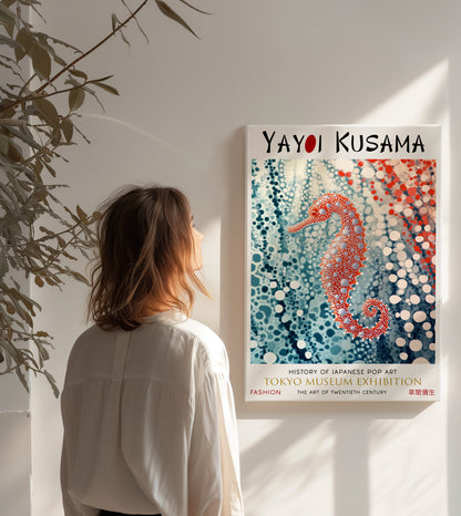 Polka Dot Seahorse Abstract Japanese Ocean Canvas Wall Art Print