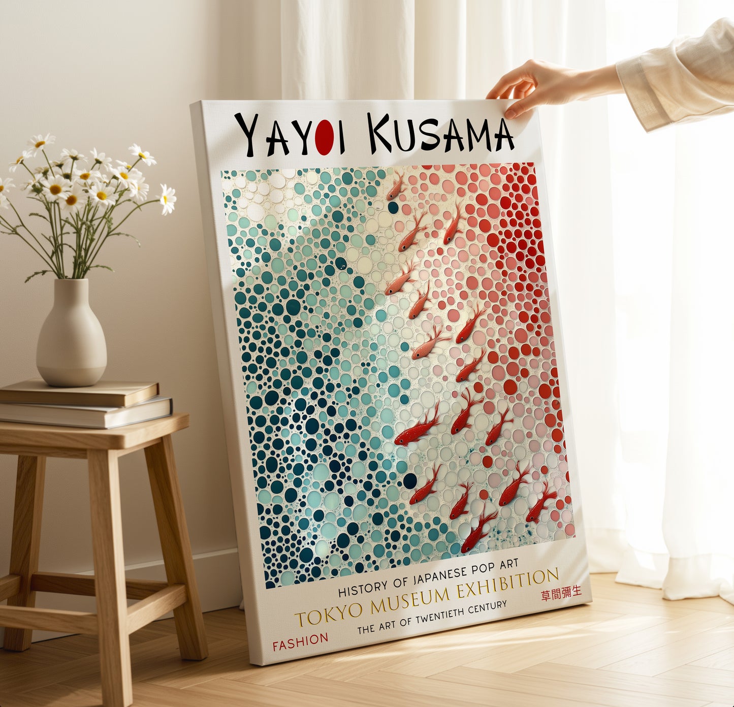 Koi Fish Polka Dot Abstract Japanese Ocean Canvas Wall Art Print