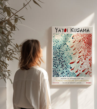 Koi Fish Polka Dot Abstract Japanese Ocean Canvas Wall Art Print