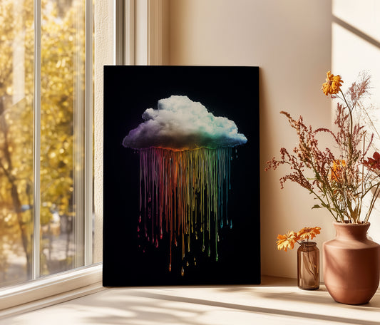 Black Cloud Canvas Print – Minimalist Wall Art - Maximalist Home Decor - Rainbow Rain Cloud Poster