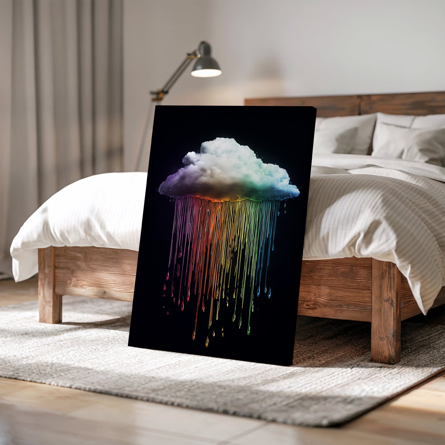 Black Cloud Canvas Print – Minimalist Wall Art - Maximalist Home Decor - Rainbow Rain Cloud Poster