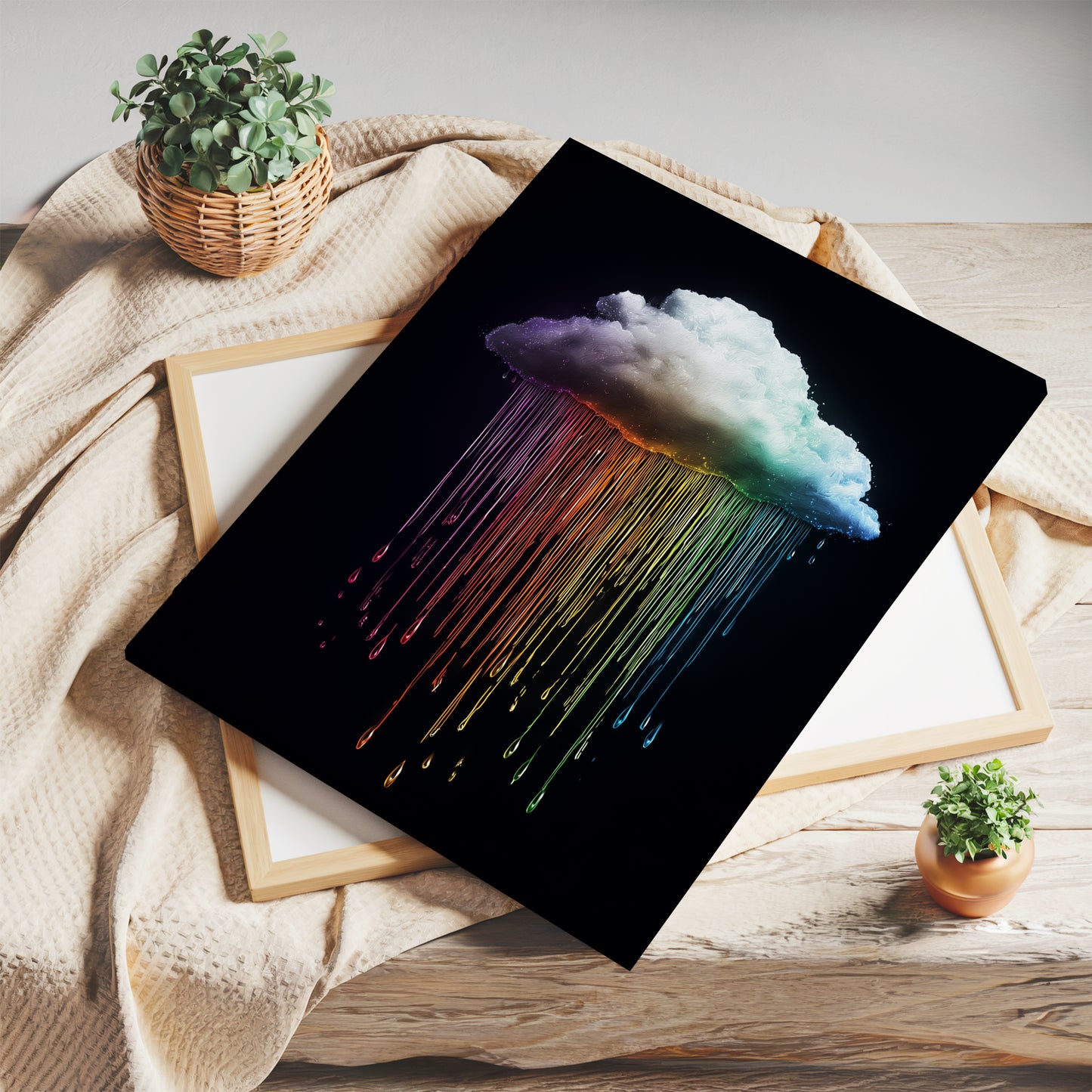 Black Cloud Canvas Print – Minimalist Wall Art - Maximalist Home Decor - Rainbow Rain Cloud Poster