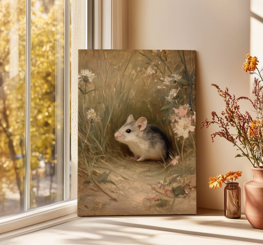 Floral Field Mouse CANVAS ART Picture Print Rustic Decor