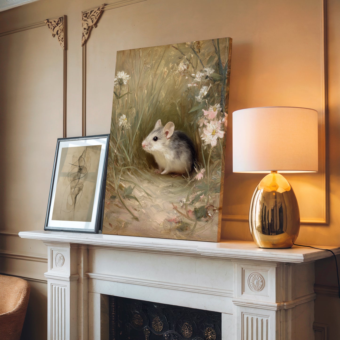 Floral Field Mouse CANVAS ART Picture Print Rustic Decor