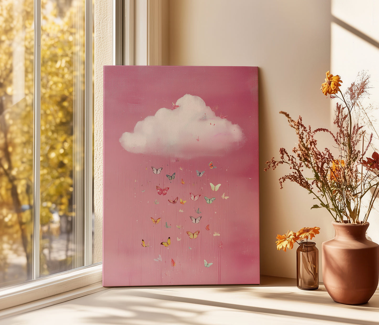 Butterfly Cloud Canvas Print – Minimalist Wall Art - Maximalist Home Decor - Pink Cloud Poster