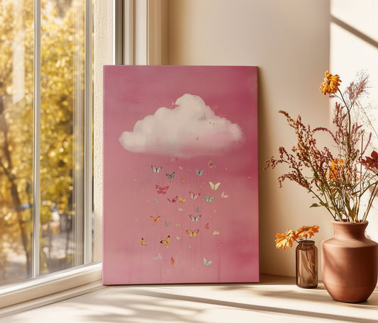 Butterfly Cloud Canvas Print – Minimalist Wall Art - Maximalist Home Decor - Pink Cloud Poster
