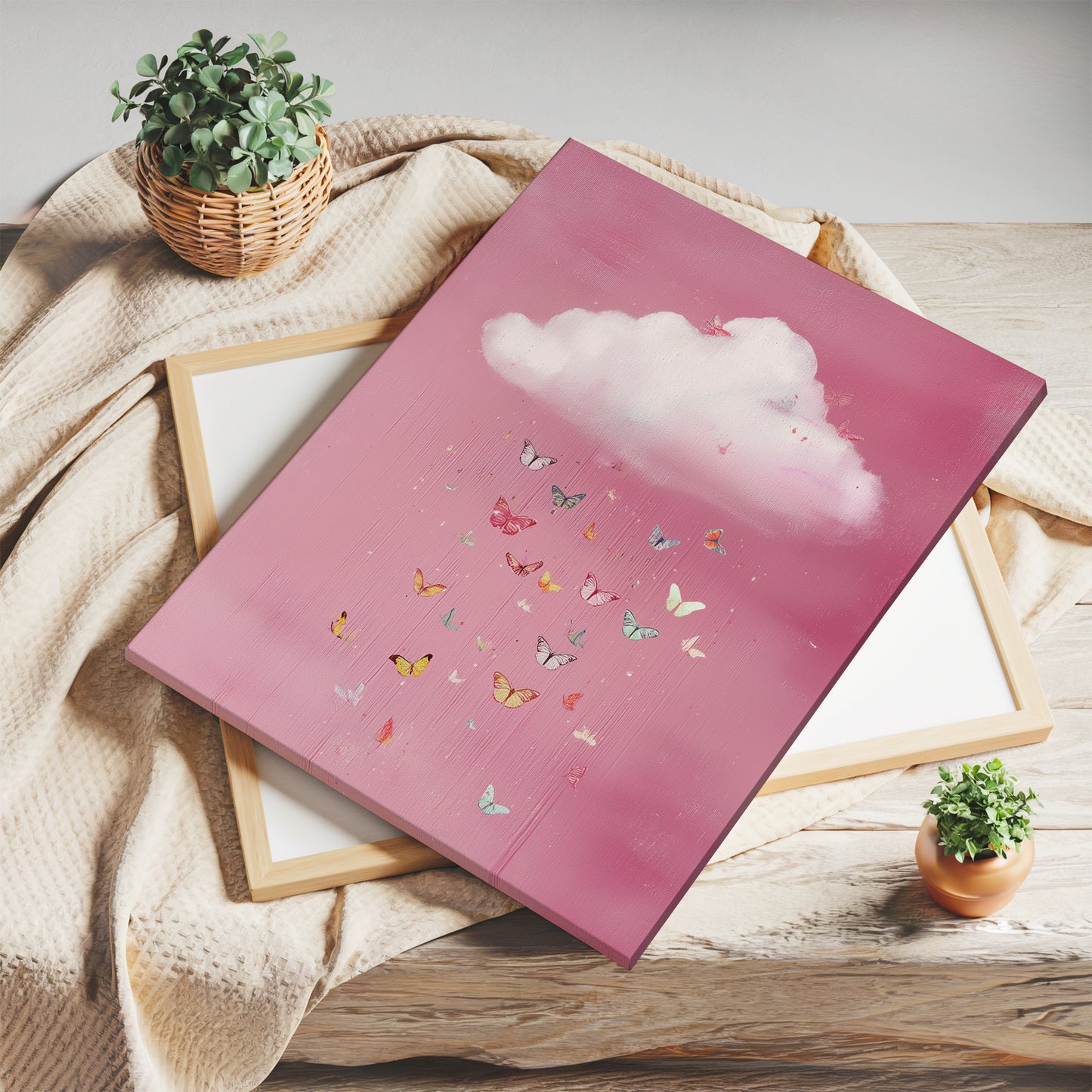 Butterfly Cloud Canvas Print – Minimalist Wall Art - Maximalist Home Decor - Pink Cloud Poster