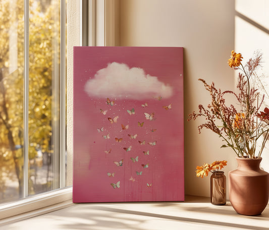 Butterfly Cloud Canvas Print – Minimalist Wall Art - Maximalist Home Decor - Soft Pink Cloud Poster