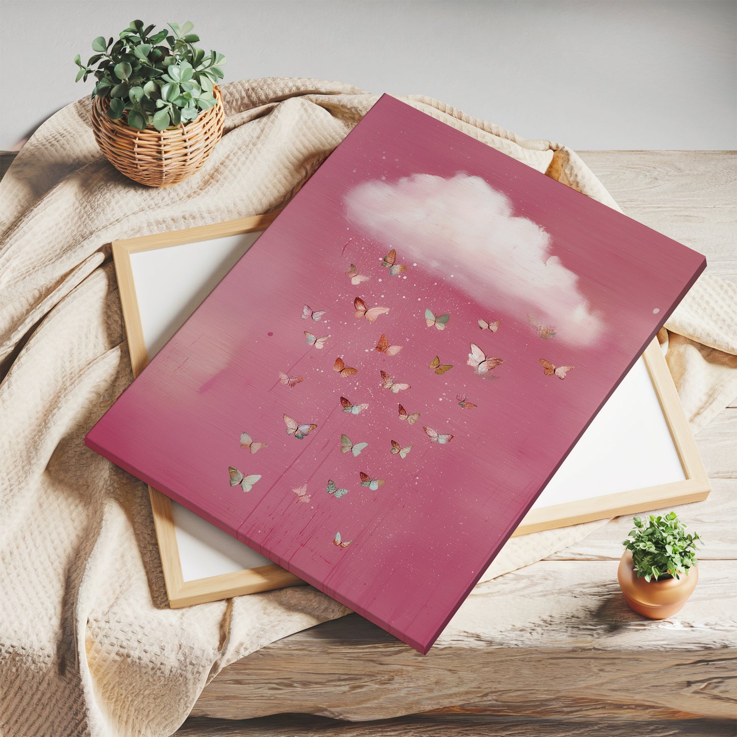 Butterfly Cloud Canvas Print – Minimalist Wall Art - Maximalist Home Decor - Soft Pink Cloud Poster